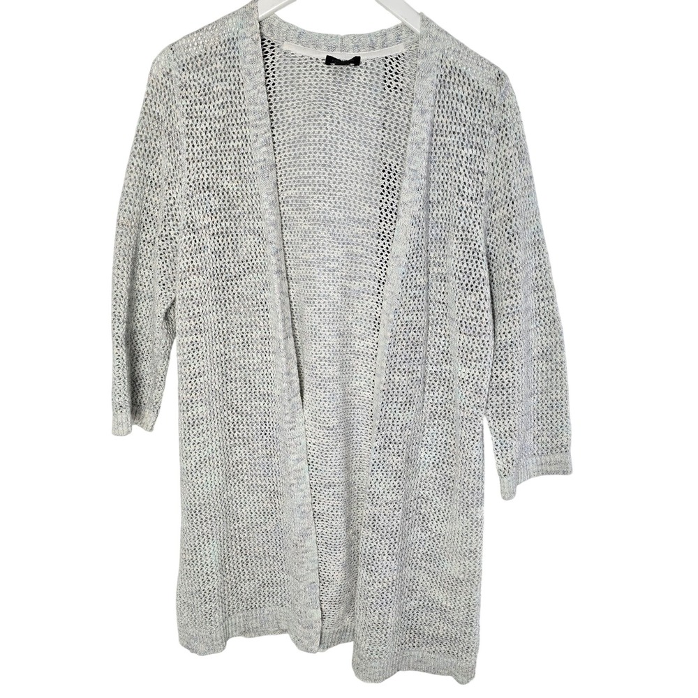 J. Jill Open Knit Cardigan Large White Blue Coastal Beach Travel Breathable